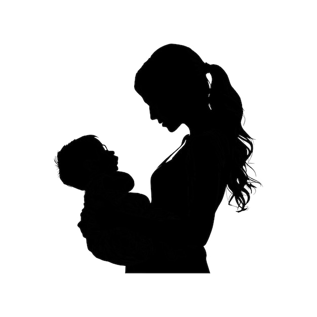 Mutter und Baby Silhouette schwarz-weiß
