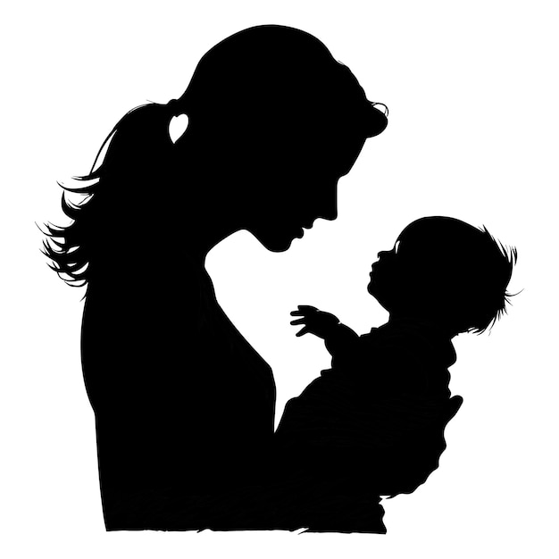 Mutter und Baby Silhouette schwarz-weiß