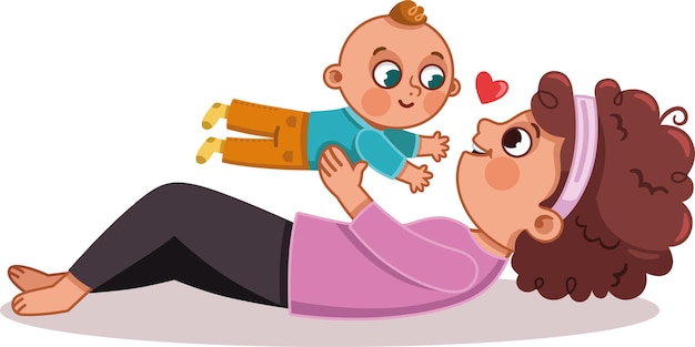 Mutter und baby spielen im zimmer elternteil und kleines kind entspannen sich zu hause vector illustration