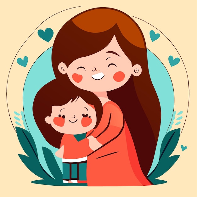 Mutter und kind lieben müttertag handgezeichnet flacher stilvoller cartoon-aufkleber icon-konzept isoliert