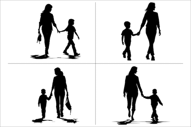 Vektor mutter und sohn silhouette vektorclipart mutter und sohn gehen hand in hand silhouette