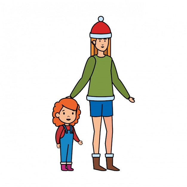 Mutter und Tochter mit Winterkleidung