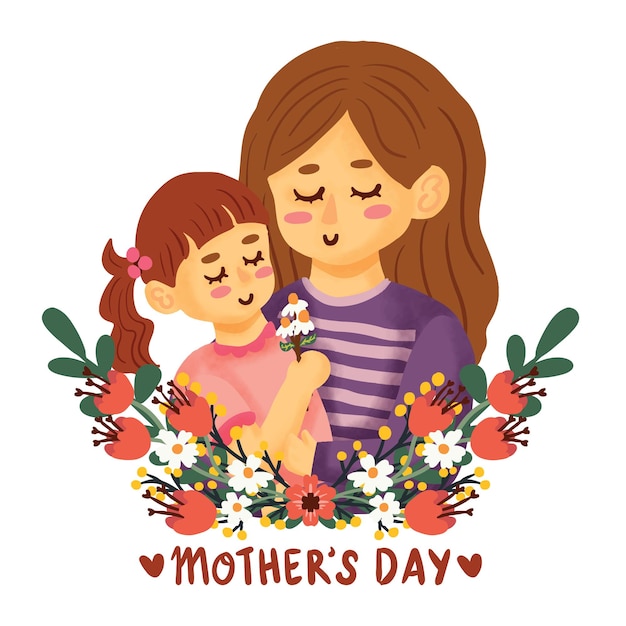 Muttertag-Aufkleber Ästhetischer Aufkleber Grüßkarte Mutter und Kinder Charakter Illustration Blumen