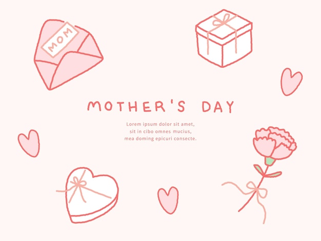 Muttertags-illustrationsvorlage mit geschenkkisten und nelken