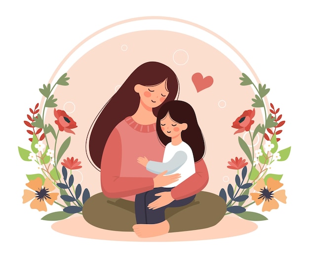 Muttertagsillustration mit Mutter umarmt Tochter