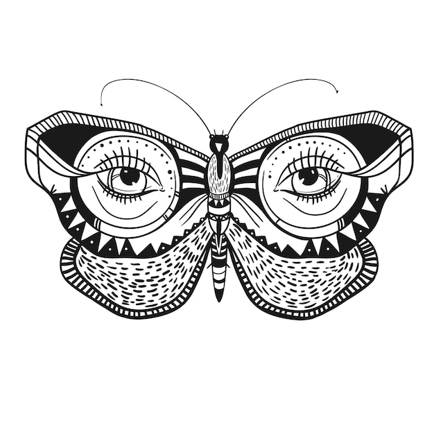 Mysteriöser schmetterling mit dekorativen verzierungen vector illustration schöner schmetterling