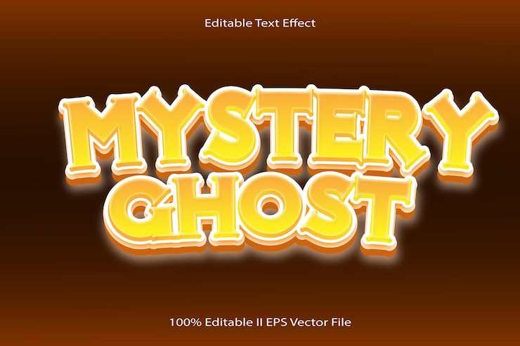 Vektor mystery ghost bearbeitbarer texteffekt 3d-prägung cartoon-farbverlauf-stil