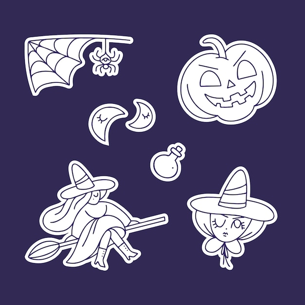 Vektor mystic sticker pack set mit hexenartikeln für halloween