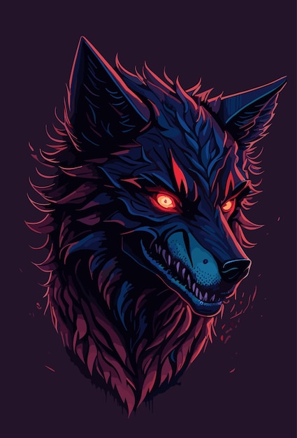 Mystische Wolf-Fantasie-Rot- und Pastelltöne in 3D-Vektorgrafiken auf T-Shirt