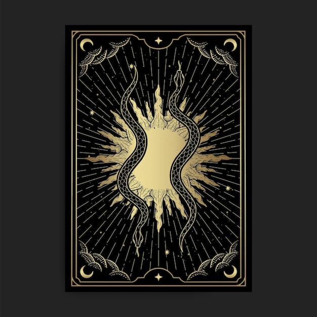 Mystisches Design von zwei Schlangen und der Sonne
