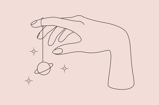 Mystisches okkultes Logo mit magischem Symbol für Hände, Planeten und Sterne. abwaschbares Tattoo