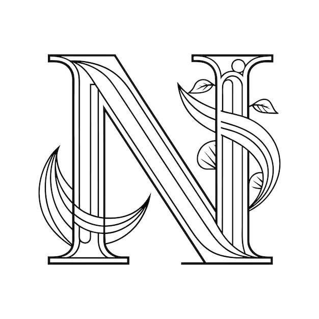 Vektor n-alphabet-zeilen-kunst-illustration