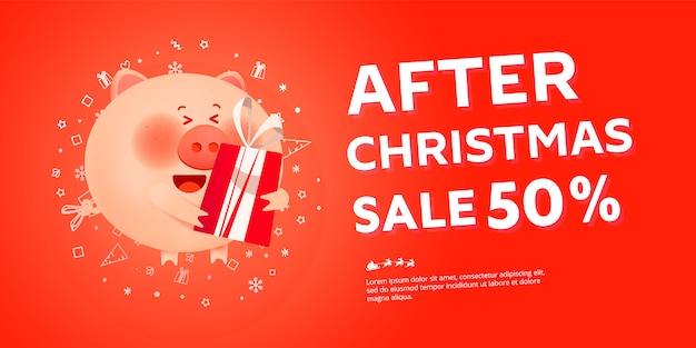 Nach weihnachtsverkauf banner mit santa schwein