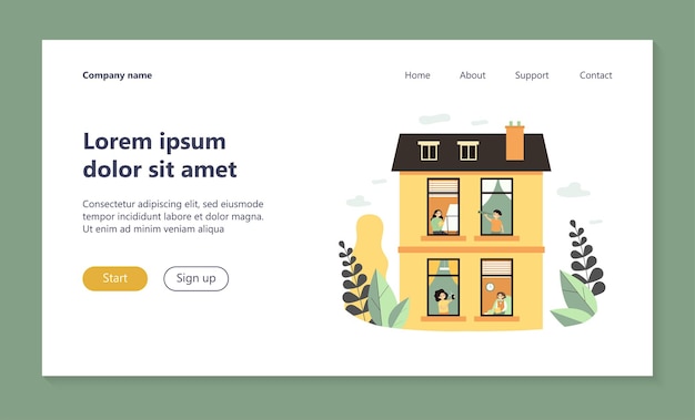Vektor nachbarn, die freizeit zu hause landingpage genießen