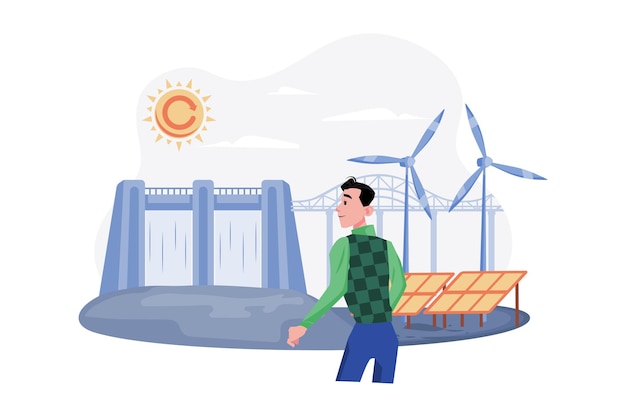 Nachhaltiges energie-illustrationskonzept auf weißem hintergrund