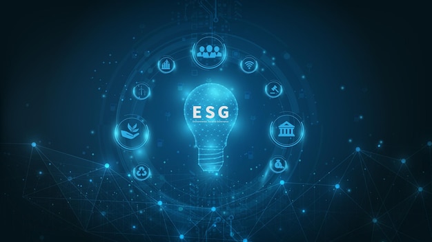 Nachhaltiges Geschäft auf vernetzter Verbindungsvektorillustration auf blauem Hintergrund ESG-Symbol