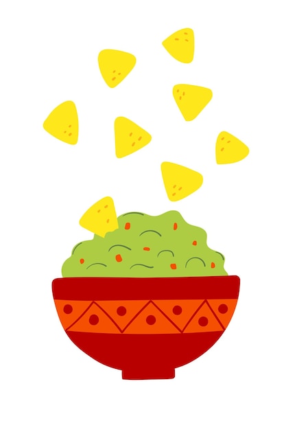 Vektor nachos chips mit sauce guacamole traditionelle mexikanische küche essen flache vektor-illustration
