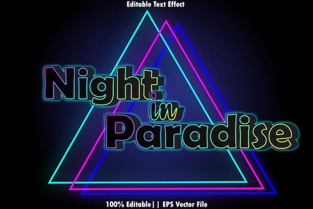 Vektor nacht im paradies texteffekt im neonstil