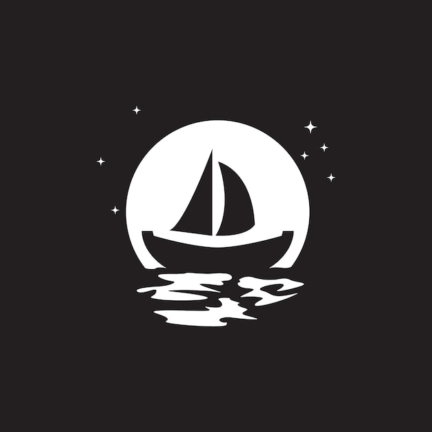 Vektor nacht mit boot und mond meer logo design vektorgrafik symbol symbol zeichen illustration kreative idee