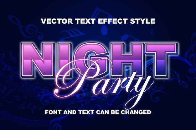 Vektor nacht-party-musik-tanz-disco-typografie bearbeitbarer texteffekt-schriftstil-vorlage-hintergrunddesign