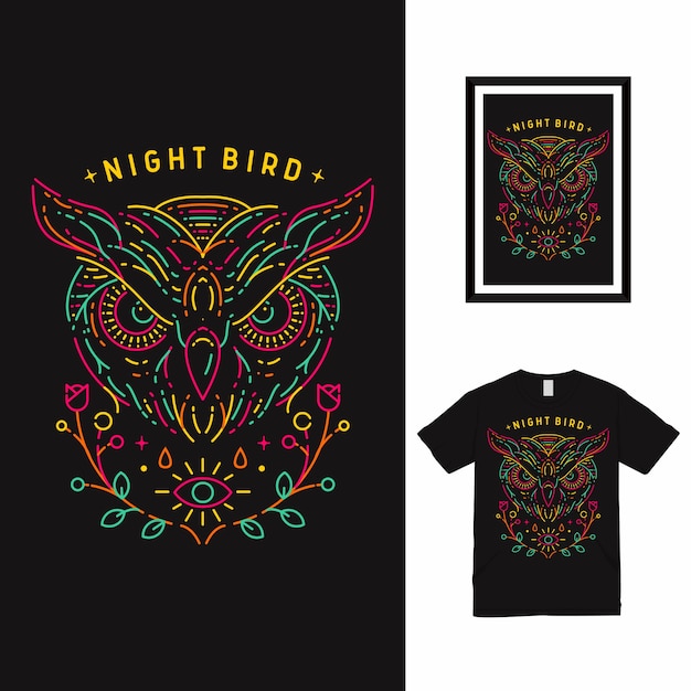 Nacht vogel eule line art t-shirt design