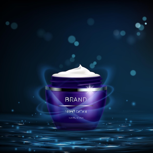 Nachtcreme-Werbung mit glühenden blauen Effekten