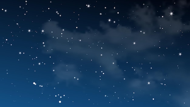 Nachthimmel mit Wolken und vielen Sternen. Abstrakter Naturhintergrund mit Sternenstaub im tiefen Universum. Vektor-Illustration.