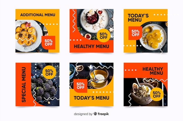 Vektor nachtischmenü instagram beitragssammlung mit foto