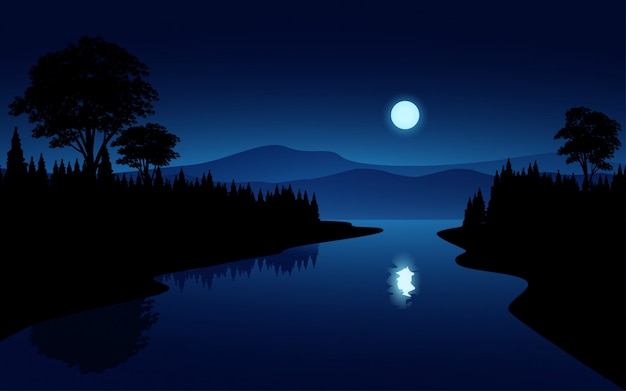 Nachtlandschaft mit Fluss