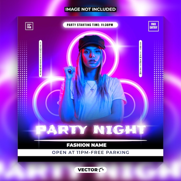 Nachtmusik-Party-Flyer Social-Media-Post oder Web-Banner-Design-Vorlage Premium-Vektor