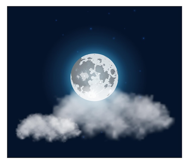 Nachtrealistischer Hintergrund Dunkler Himmel mit Vollmond und Wolken
