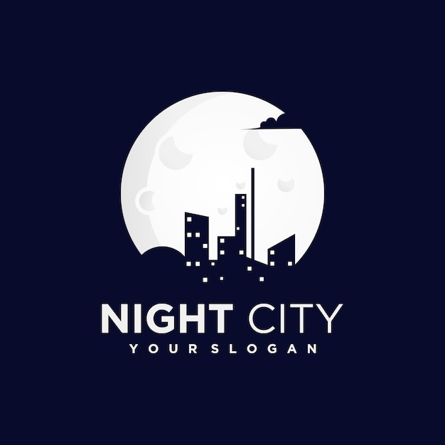 Nachtstadtlogo mit einer silhouette von stadt- und gebäudeansichten