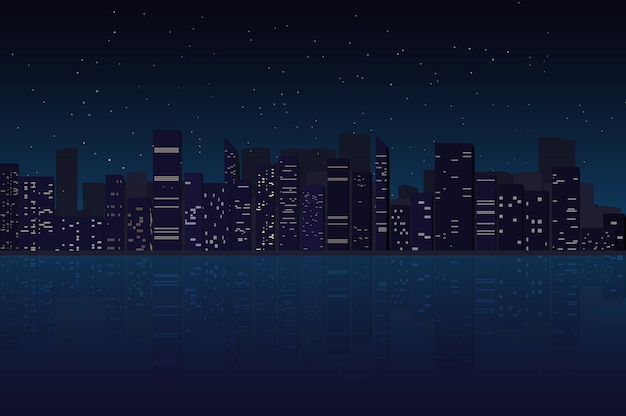 Nachtstadtskylinehintergrund, Megapolis, Schattenbild, Illustration mit Architektur