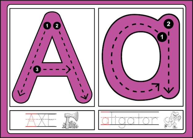 Vektor nachzeichnen von buchstaben aus handgezeichneten arbeitsblättern von az für kinder zum üben von stiftkontrolle und handschrift