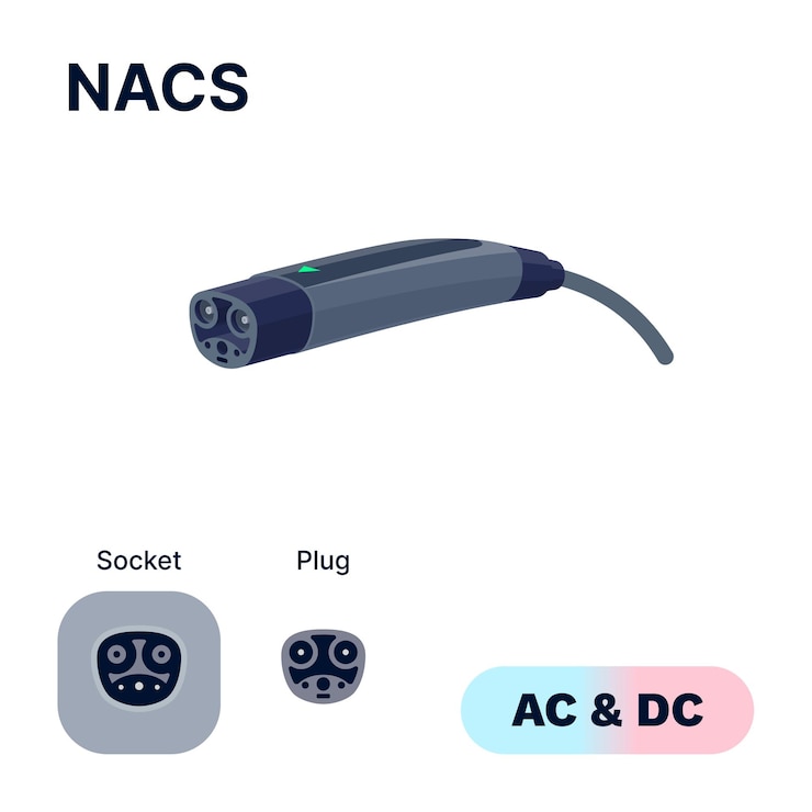 Vektor nacstesla proprietäre acdc standard ladekonnektor stecker und steckdose