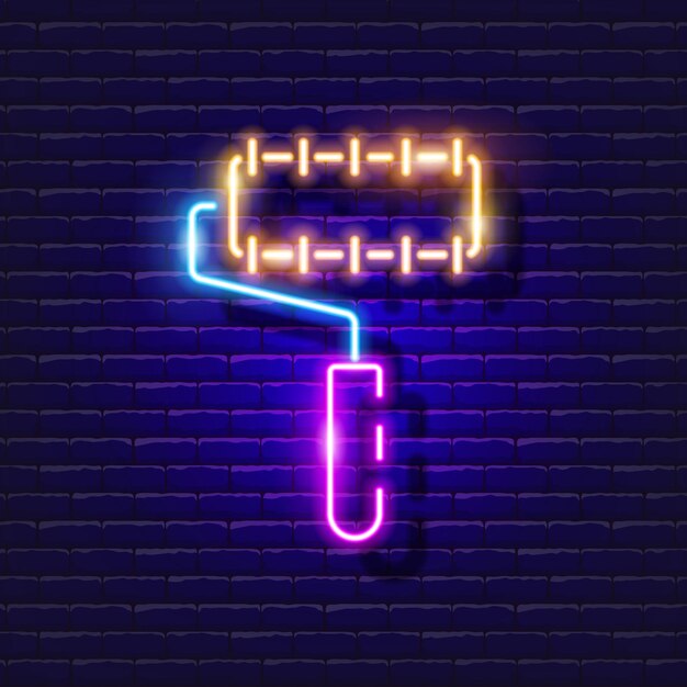 Nadel-farbroller-neon-symbol vektorillustration für design reparaturwerkzeug leuchtendes schild konzept für bauwerkzeuge