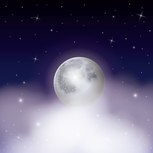 Nächtlicher Hintergrund mit Mond über Wolken auf sternenklarem Himmel