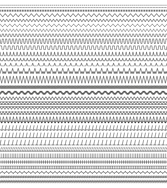Nähstiche vektor nahtlose stickerei und nähbürste satz von maschinenfadennähten