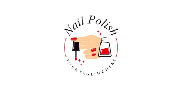 Nagellack- oder Nagelstudio-Logo-Design mit kreativem Element und einzigartigem Konzept Premium-Vektor