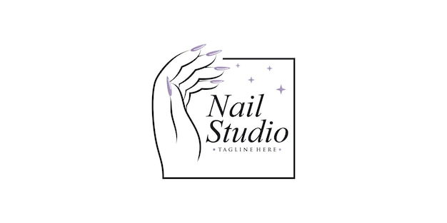 Nagellack- oder Nagelstudio-Logo-Design mit kreativem Element und einzigartigem Konzept Premium-Vektor
