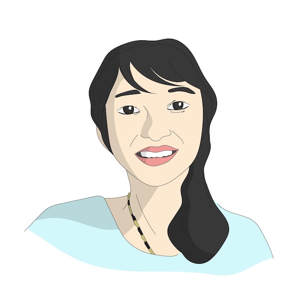 Nahaufnahme einer lächelnden Frau, Vektorgrafik, handgezeichnet, isoliert auf weißem Hintergrund