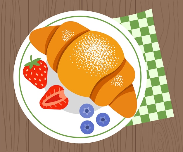 Nahaufnahme, Von, Hörnchen, Erdbeeren, Und, Heidelbeeren, Vektor, Abbildung, In, Flache, Style