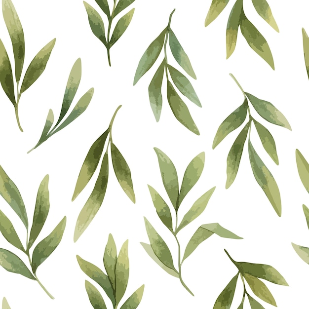 Nahtlose Aquarell Blumenmuster grüne Blätter und Zweige Zusammensetzung auf weißem Hintergrund