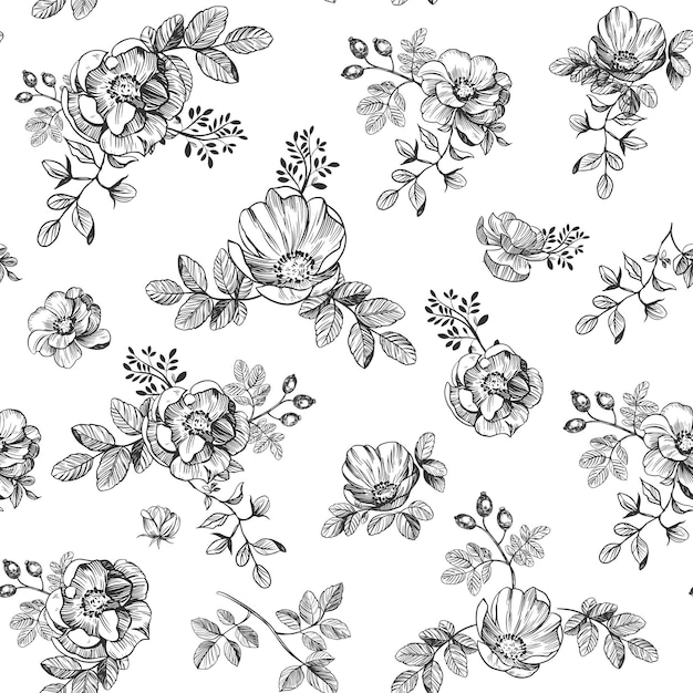 Nahtlose Blümchenmuster Textildesign Hagebutte Vektor-Illustration