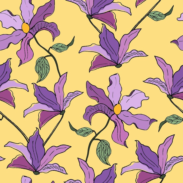 Nahtlose Blumenmuster-Vektorillustration von Blumen und von Blättern