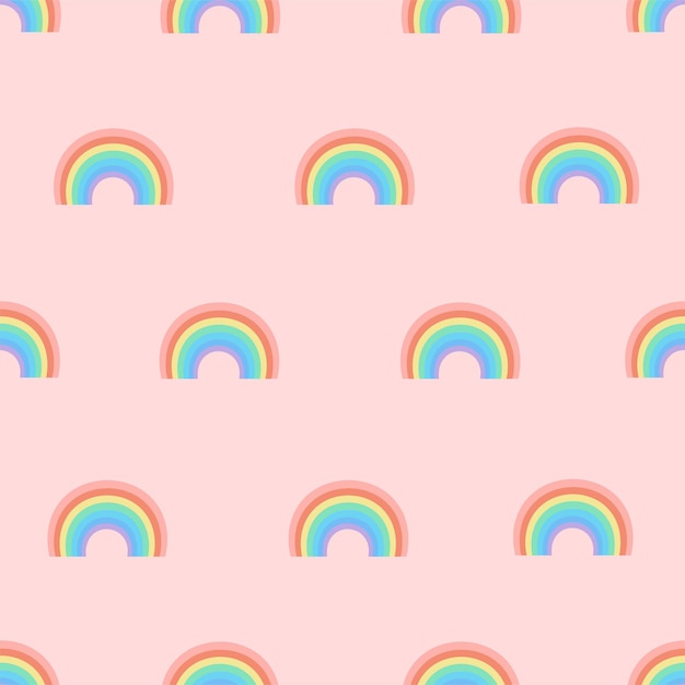 Nahtlose cartoon-textur mit regenbogen auf rosa hintergrund