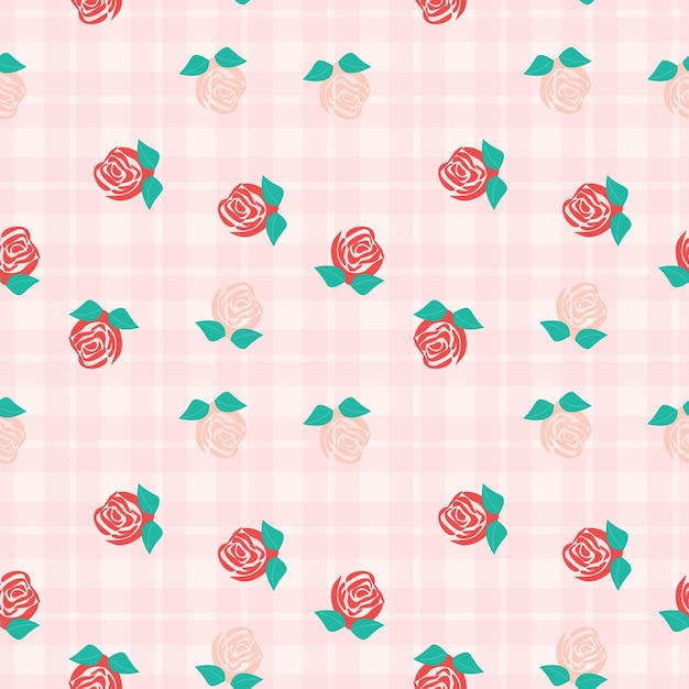 Nahtlose gingham-hintergrund muster mit einer kombination aus floralen motiven floral seamless pattern