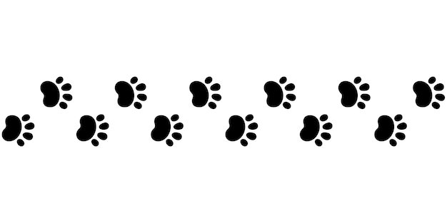 Vektor nahtlose linie mit hundepfotenabdruck süße katze mit pfotenabdruck haustier-fußspur schwarze hundeschritt-silhouette einfache doodle-zeichnung vektor-illustration isoliert auf weißem hintergrund
