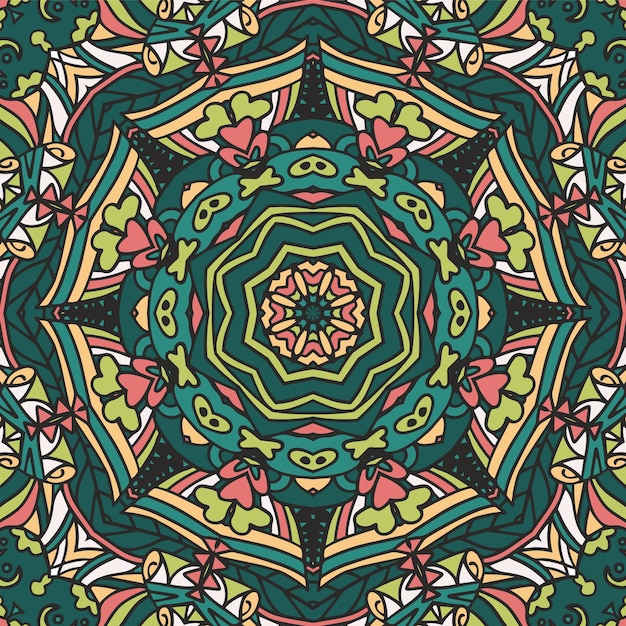 Vektor nahtlose mandala-kunst des grünen mustervektors