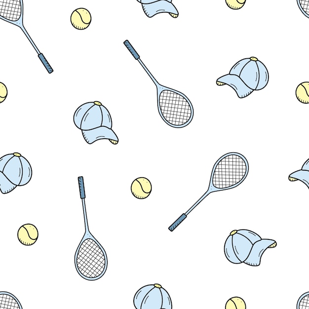 Nahtlose muster von tennisschlägern und ball vektor-illustration von sportgeräten hintergrund gesundes und aktives lifestyle-konzept